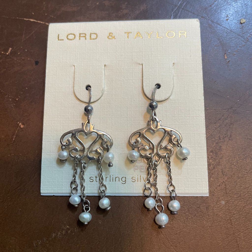 Womens Victorian Style Sterling Silver Dangling Earrings W Pearls 30$